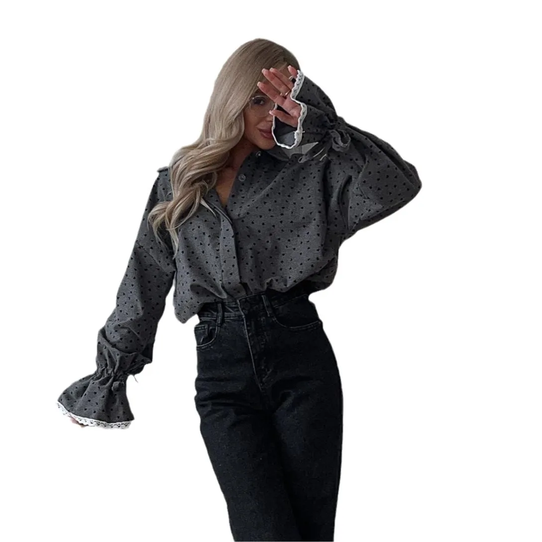 ラブハートレースパッチワークロングスリーブレディースオープンカーディガンirtルーズフィットヨーロピアンスレ秋コレクションファイオンレディース