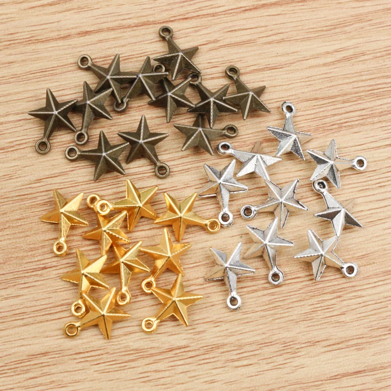 30 sztuk 11x8mm gwiazda Charms 3D stałe gwiazda tybetański srebrny Plated złoty brąz wisiorki antyczne tworzenia biżuterii DIY Handmade Craft