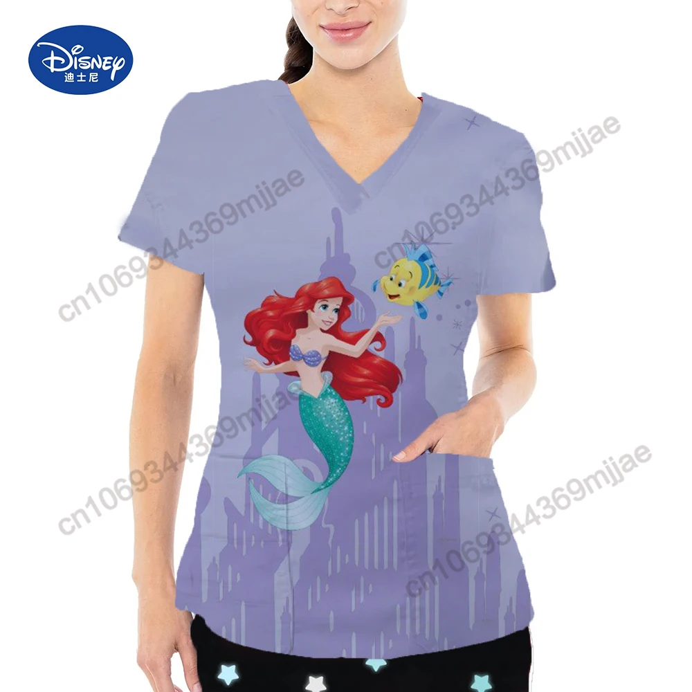 

Disney Women's Tops for Women 2023 V-neck Woman Clothes Pocket Short Sleeve Tee Shirt Vintage T Shirts Y2k Clothing Graphic Tees