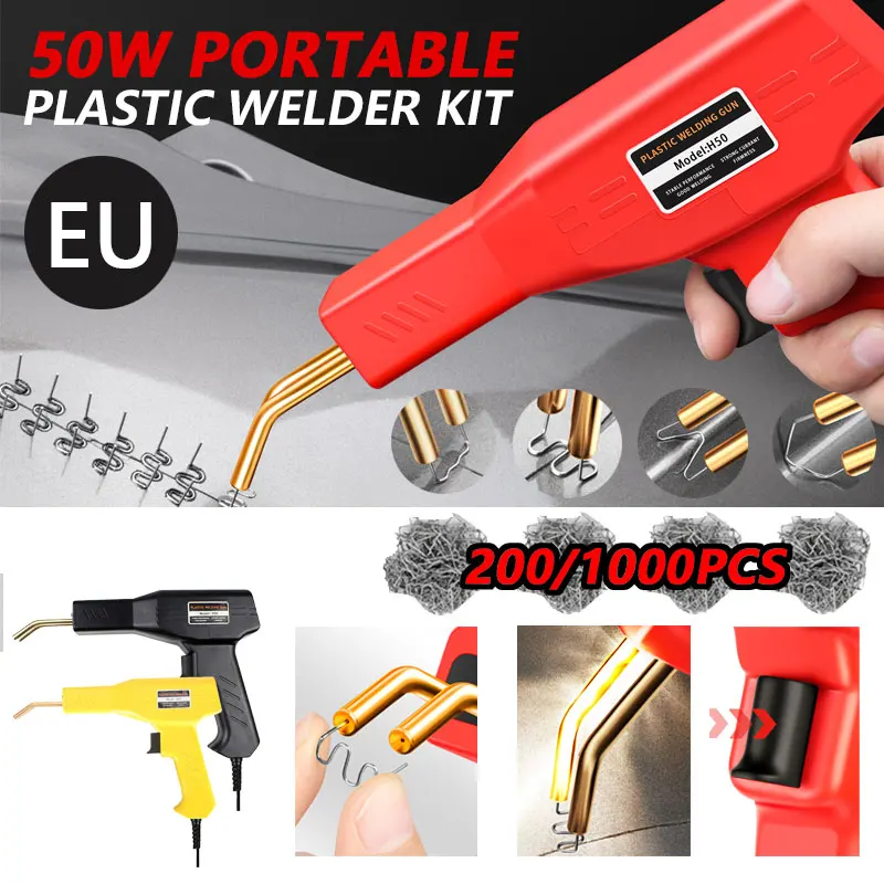 50W Plastic Welder Kit 200pcs/1000pcs 4-style Hot Staples Nails Plastic Welding Machine Kit Repair car bumper Tool-EU Plug