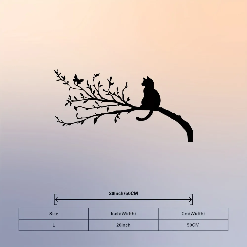 1pc Metal Wall Art Cat Butterfly Branch Powder Coated Elegant Sculpture Living Room Anniversary Gift Pet Nature