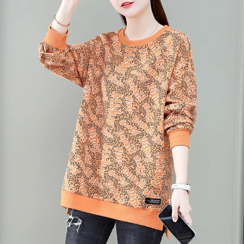 2023 New Spring and Autumn Fashion Trend Round Neck Letter Printing Casual Loose Long Sleeve Reduced Age Simple Oversize Sweater