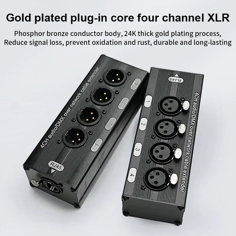 4-Channel 3-Pin XLR Audio and DMX512 over Network Cable Extender, DMX512 Network Signal Extender Male or Female