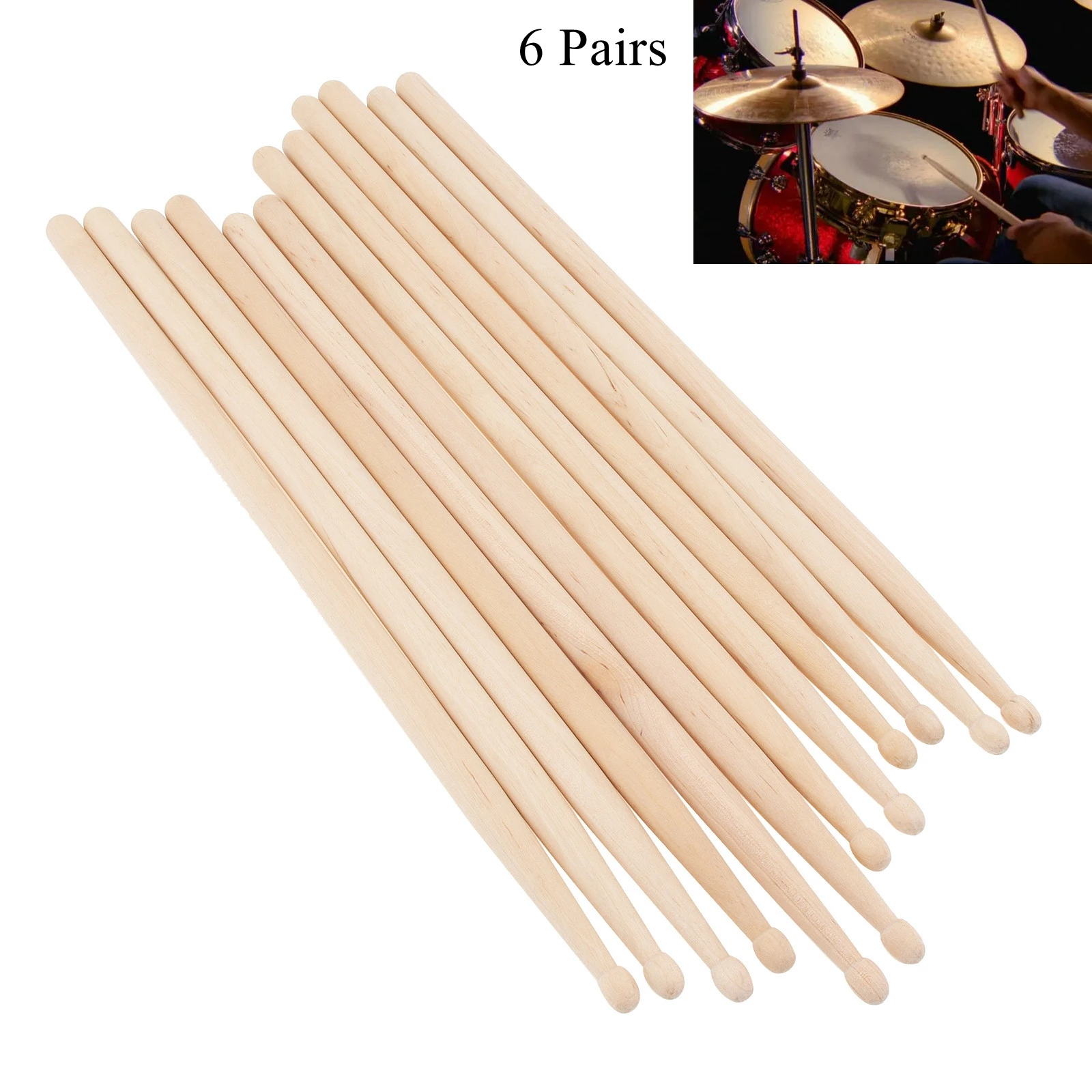 

6 Pairs 5A Drumsticks Maple Wood Drum Stick For Jazz Drum Biginner Exercise Practice Percussion Instrument Accessories