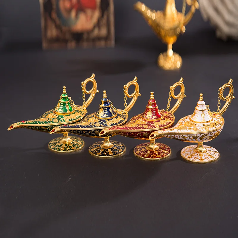 ERMAKOVA Classic Rare Hollow Legend Aladdin Magic Genie Lamps Incense Burners Retro Wishing Oil Lamp Home Decor Gift