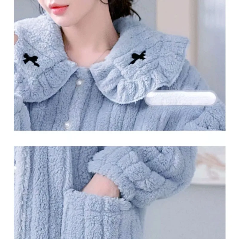 2024 New Coral Velvet Pajamas Women Autumn Winter Loungewear Long Sleeved Thickened Sleepwear Plush Warm Flannel Homewear Set