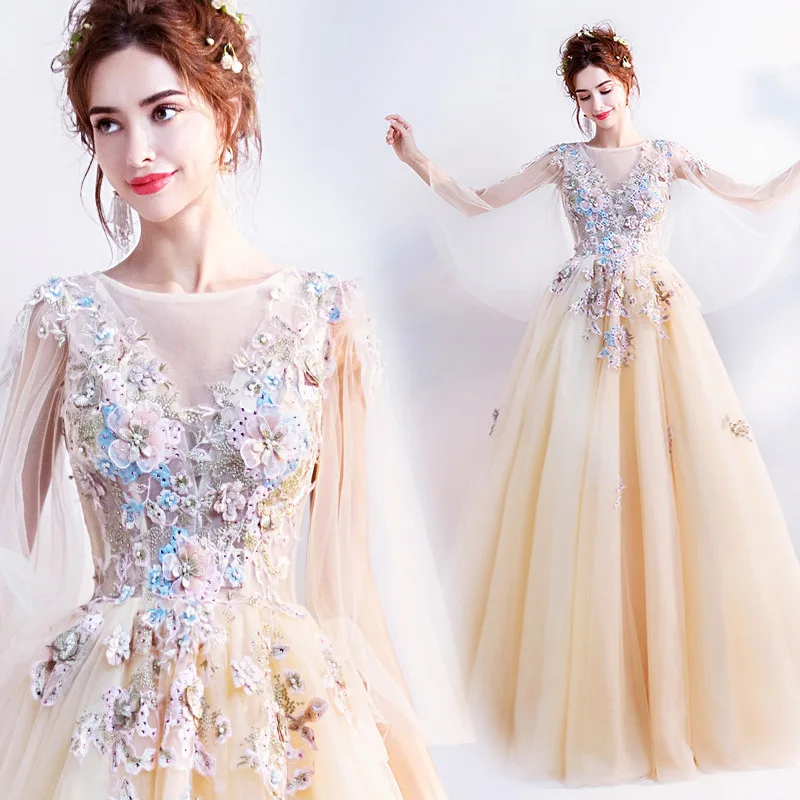 

Осень 2025: Новинка! Легкое золотистое вечернее платье с длинными рукавами для свадьбы, банкета, выступлений и торжественных мероприятий.