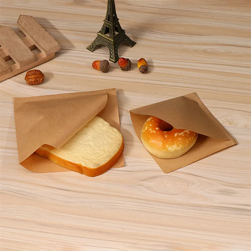 100Pcs Brown Kraft Paper Bag Fried Chicken Bread Hamburger Takeout Packaging Wrapping Oil Proof Fast Food Shop Toast