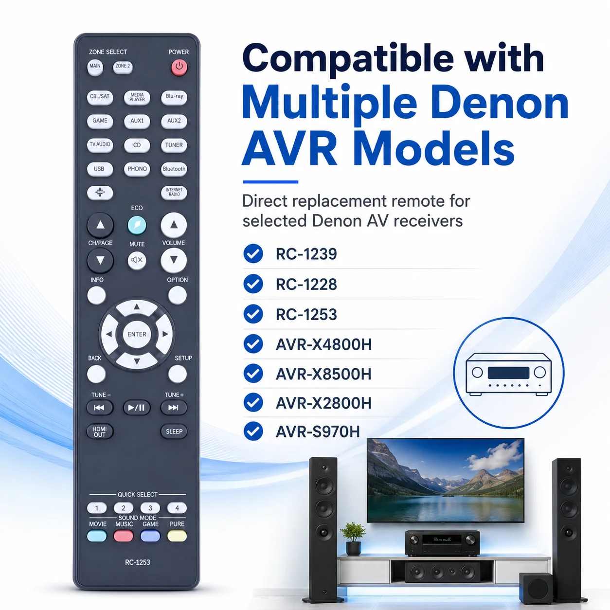 New Remote Control Fit for Denon RC-1239 RC-1228 RC-1253 AVR-X4800H AVR-X8500H AVR-X2800H AVR-S970H AV Receiver