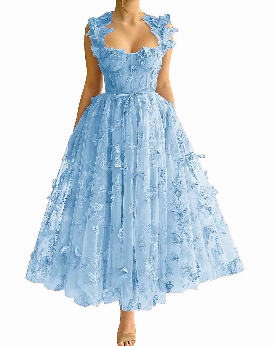 Tulle Straps Butterfly Tea-Length Homecoming Dresses 3D Flower Sweetheart Women Cocktail Party Gowns Corset Prom Dress For Teens