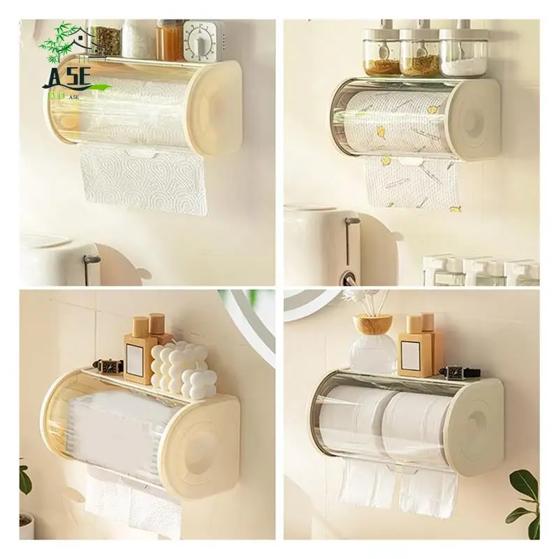 

A05E-органайзер для бумажных полотенец для ванной комнаты, большой рулонный настенный держатель с прозрачной пылезащитной крышкой, современный диспенсер для хранения салфеток