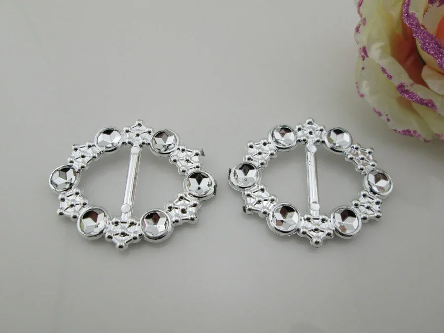 (AB75 21mm)10pcs New Oval Plastic Fake Rhinestone Plating Buckles