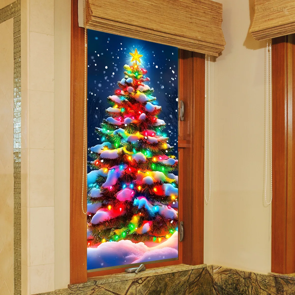 

LED Christmas Tree Window Clings - Colorful Light-Up Static Stickers for Living Room & Bedroom Holiday Decor