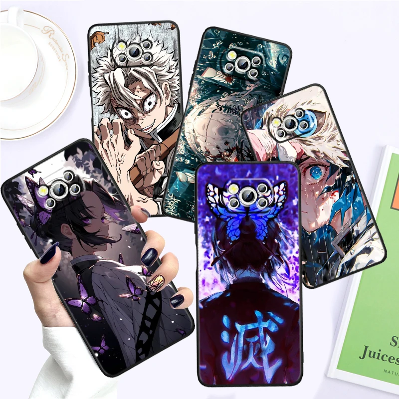 Anime Demon Slayer Comics For Xiaomi Mi Poco F5 F4 F3 X6 X5 X4 X3 M6 M5 M5S M4 M3 C65 Pro GT NFC 5G Black Funda Phone Case