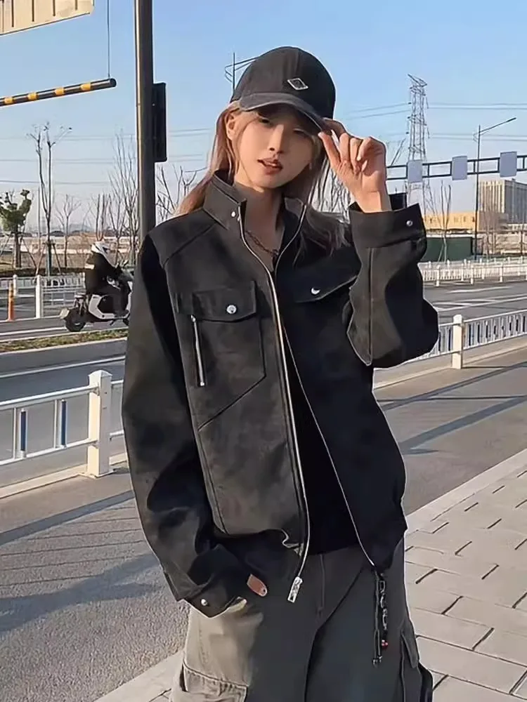 

Мужская куртка-косуха из искусственной кожи (ПУ) в американском стиле, весна-осень, высокое качество, воротник-стойка, стиль CleanFit, для работы...