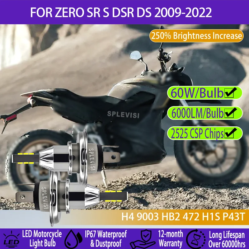 

Easy Installation H4 LED Bulb for Bikes 12-month warranty For Zero SR S DSR DS 2009 2010 2011 2012 2013 2014 2015 2016-2022