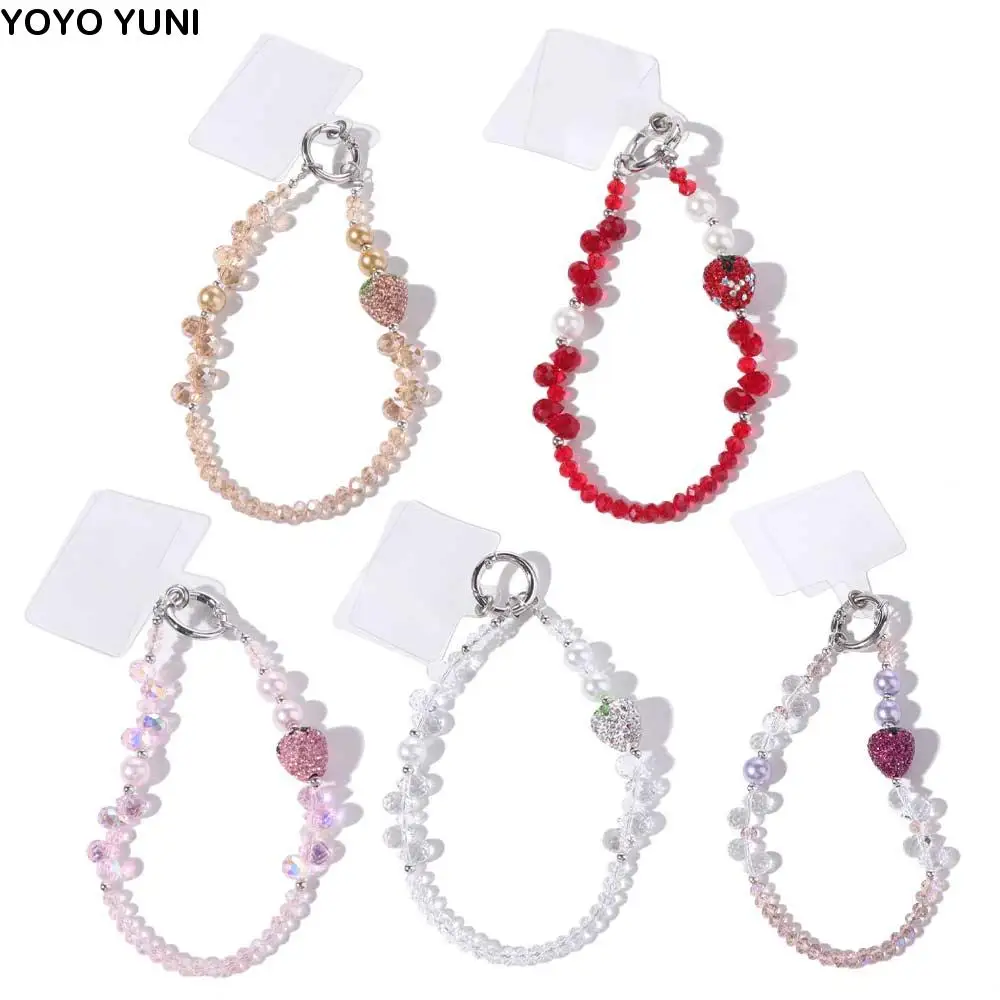 With Clip Strawberry Crystal Pendant Short Beaded Bling Strawberry Phone Chain Trinket Light Luxury Style