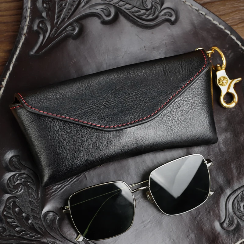 

Simple Men's Sunglasses Bag Handmade Genuine Leather Eyeglasses Holder Box Glasses Pocket For Male Portable Sunglasses Organizer