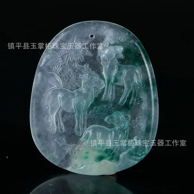 Light Green Jade Hand-carved Sheep Pendant Fashion Boutique Jewelry Men and Women Sanyang Kaitai Necklace Gift