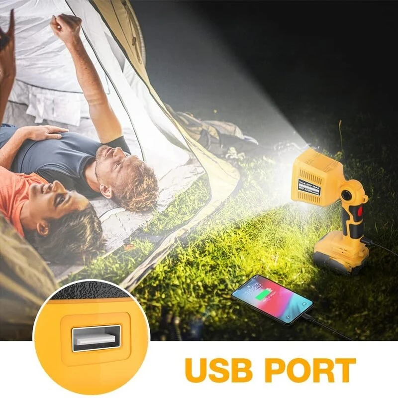 Imagem -04 - Adaptador de Luz do Trabalho da Lâmpada da Ferramenta do Diodo Emissor de Luz para a Bateria do Li-íon de Dewalt 18v 20v 1250 Lúmen Lanterna sem Fio Spotlight com Usb