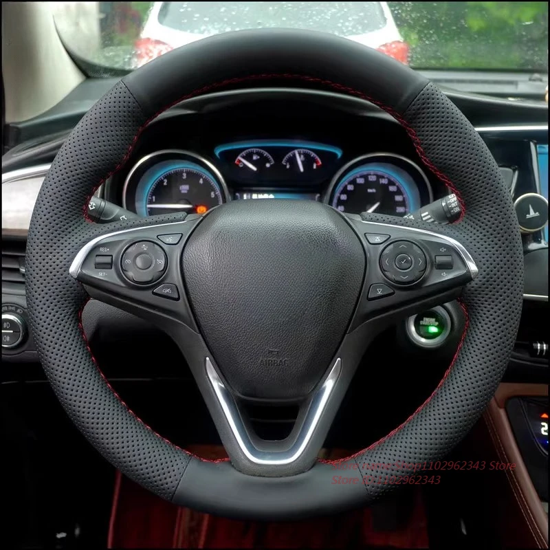 

Сшитый вручную нескользящий прочный кожаный чехол на руль из наппа для Buick Envision Regal Verano, аксессуары для салона автомобиля