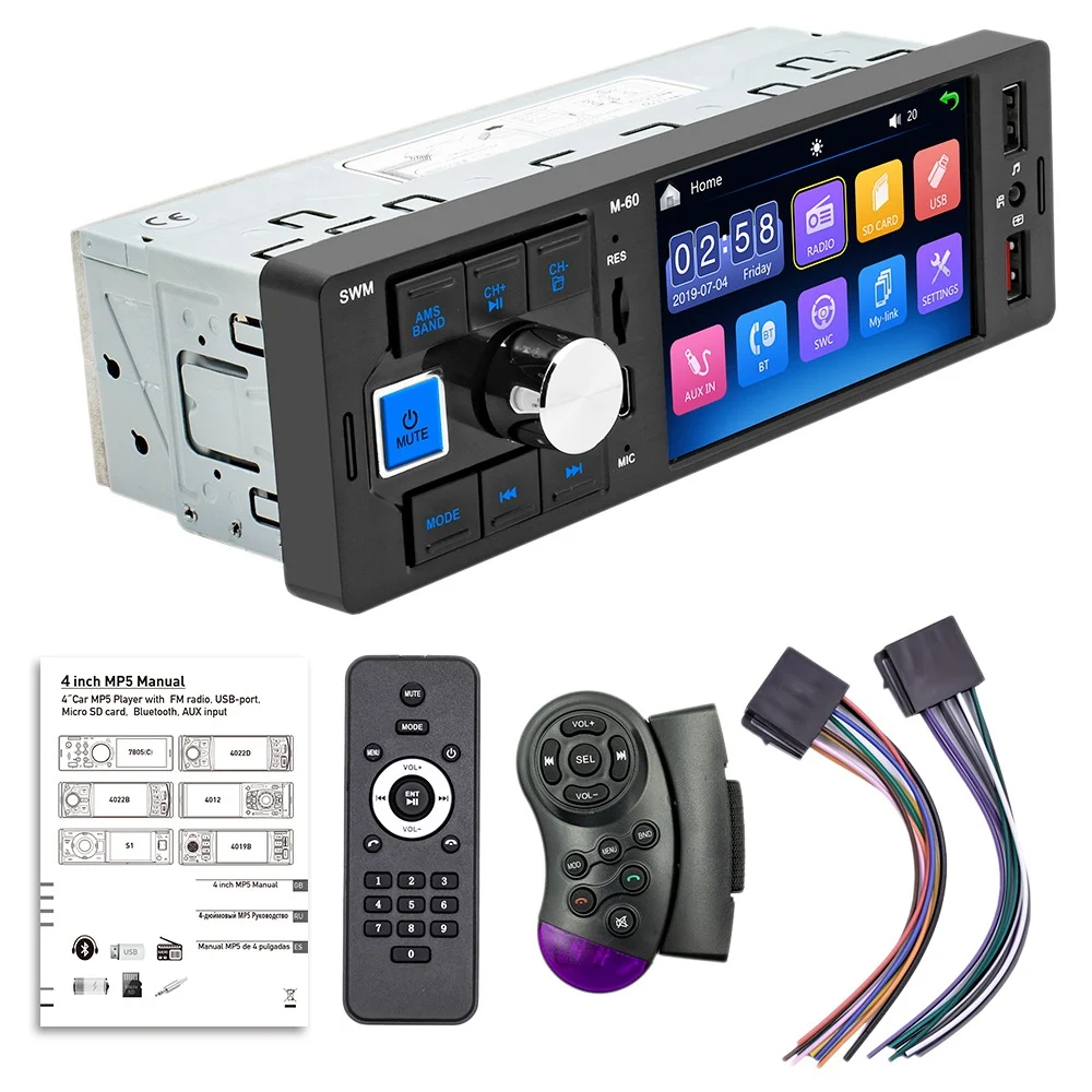 

Car Radio Stereo 1 Din 4 Inch Touch-Screen MP5 Player FM USB Bluetooth Radio Excellent DC12V ISO Video Player in Dash