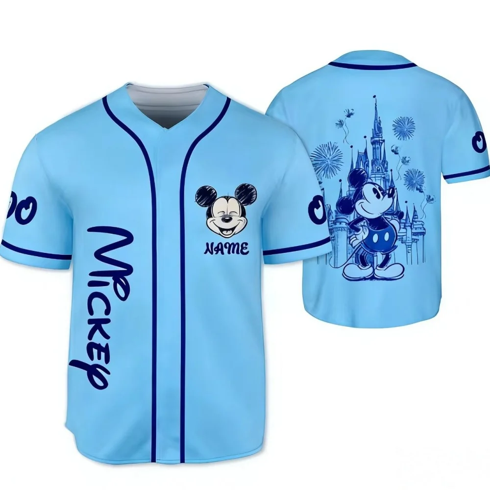 

Disney Mickey Mouse Baseball Jersey, Personalized Name Disney Cartoon Shirt, Summer Casual Men's And Women's Short Sleeved Top