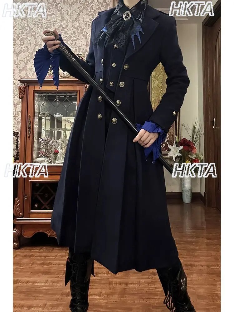 

Japanese College Subculture Autumn Winter New Lolita Goth Waist Long Jacket Female Lapel Long Sleeve Thin A Line Overcoat Women