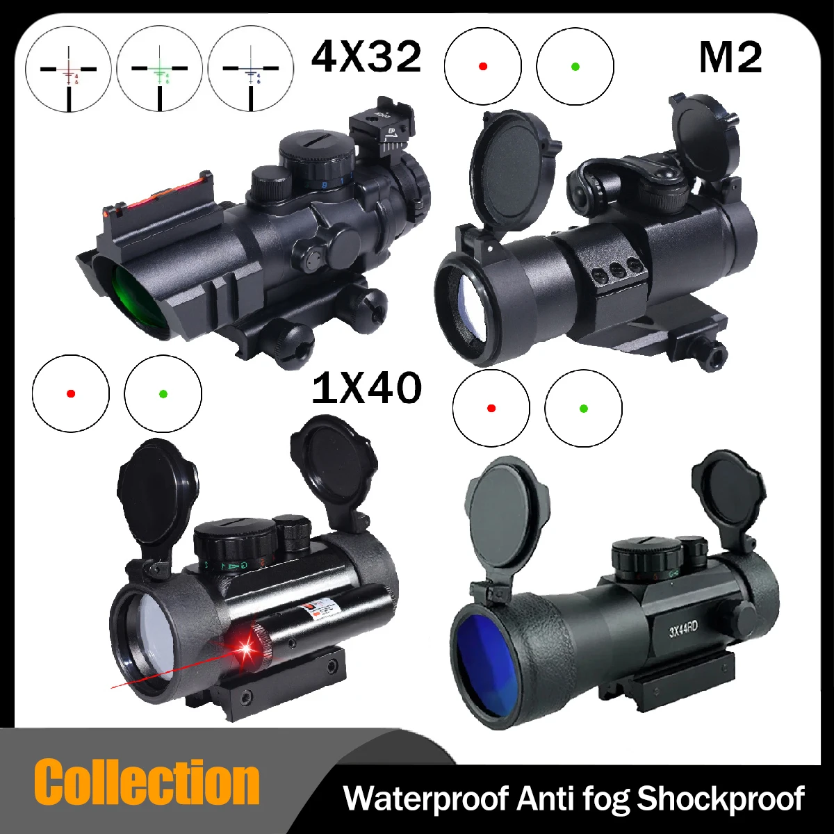 

Оптический прицел 4X32/M2/1X40 с красной точкой и лазером, тактический голографический прицел для охоты, прицел для страйкбола Glock