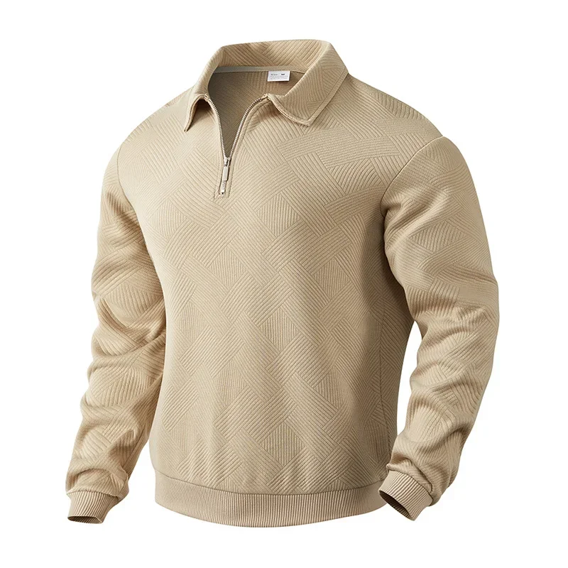 Men's Long-Sleeved Lapel Zipper Polo Shirt Casual Loose Top for Autumn 2025 Cross-Border Popular Style image 3