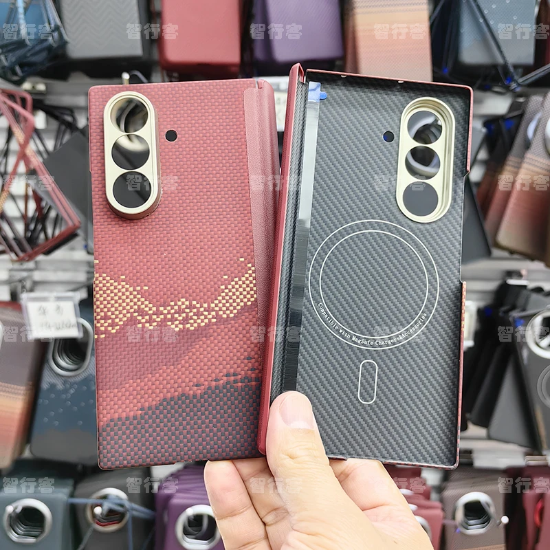 

ZXKE True Fiber Case For Samsung Galaxy Z Fold7 Embedded Iron Sheet Support Axis protection Magsafe Aramid Fiber Shell