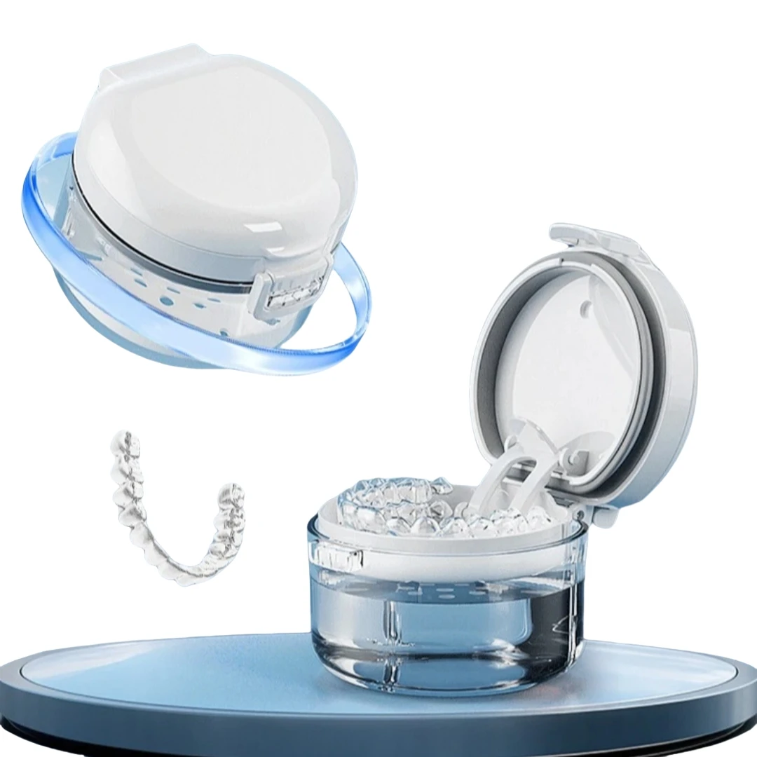 2 in 1 Multi-layer Denture Retainer Case with Magnetic Cap Cleaning Storage Box with Cleaning Brush No-Leak Denture Bath Box
