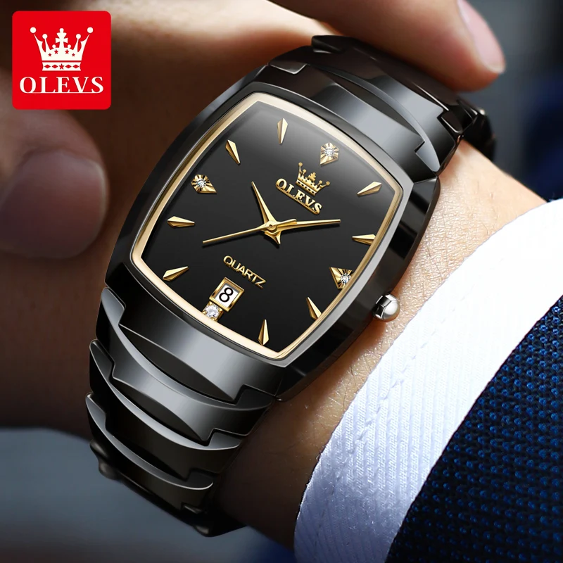 OLEVS New Quartz Watch for Men Tungsten Steel Strap Luxury Gold Wristwatch Calendar Clock Original Quartz Wristwatch Male 7006