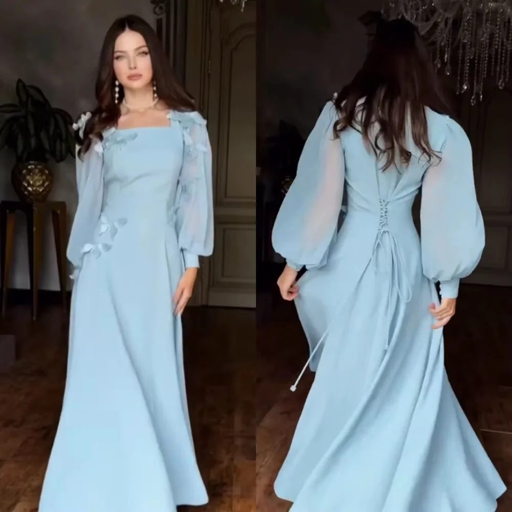 

Customized Exquisite Long Sleeve Evening Dress Charming Flower Applique Ruffles Prom Dress Mermaid A-line Party Gown فساتين سه