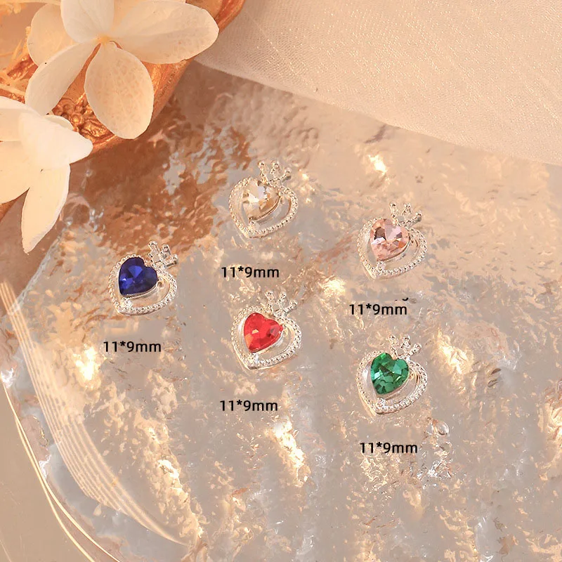 

10pcs Japanese Heart Crown Shaped Nail Diamond Charms Luxury Jewelry Alloy Crystal Sparkling Rhinestones Decorations Jewelry