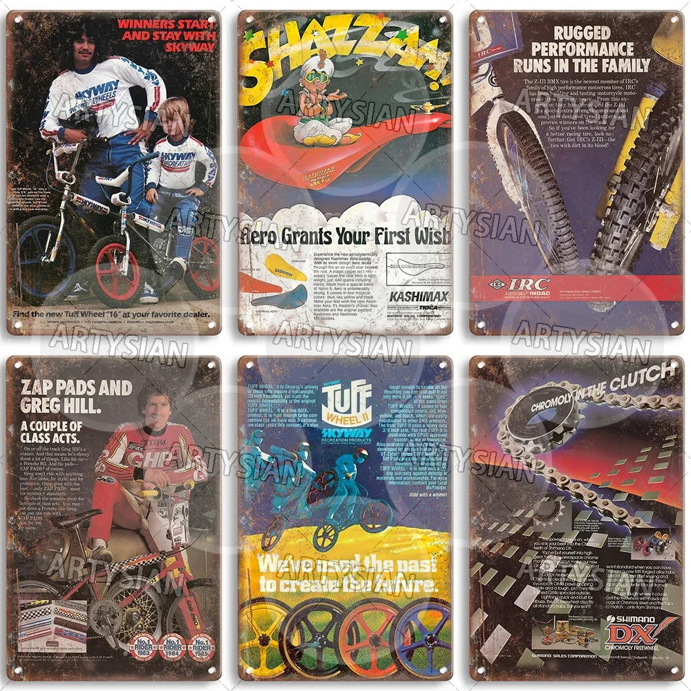 Vintage BMX Bike Metal Sign Bicycle Motocross Plaque Racing Murray Torker Hutch IRC Haro Skyway Viscount TUF Wheels Powerlite