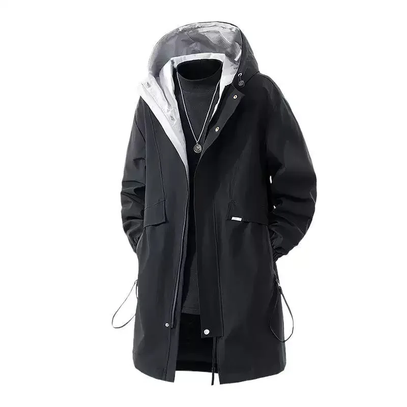 

Осень и весна, новая модная однотонная длинная ветровка с капюшоном, мужская повседневная свободная спортивная куртка больших размеров высокого качества L-9XL