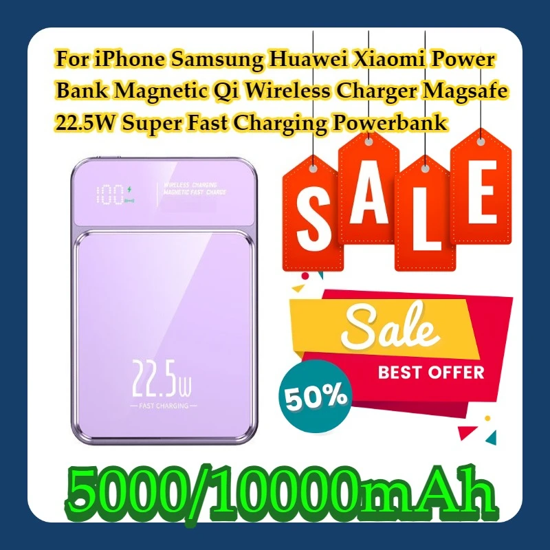 

For iPhone Samsung Huawei Xiaomi 10000mAh Power Bank Magnetic Qi Wireless Charger Magsafe 22.5W Super Fast Charging Powerbank