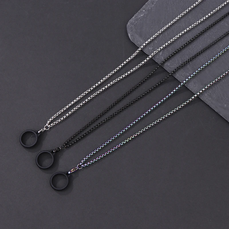 Anti-Lost Pen Lanyard Anti-drop Portable Metal Chain Necklace Lanyard Metal Lanyard Sling Snake Bone Chain With Rubble Ring