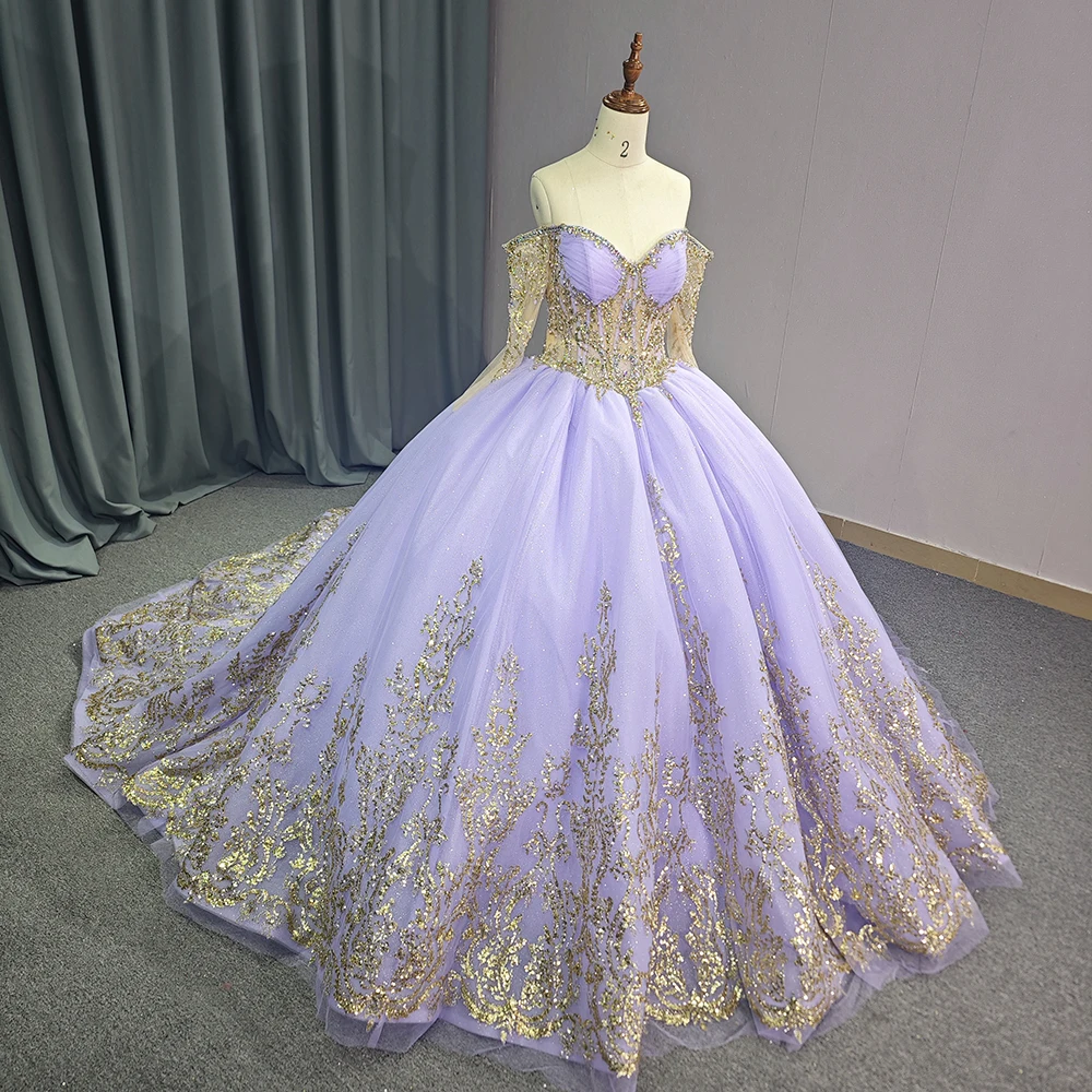 Robe de Quinceanera à lacets à manches longues scintillantes, robe de Rh, robe de fête d'anniversaire, magnifique robe éducative, Scoop 15