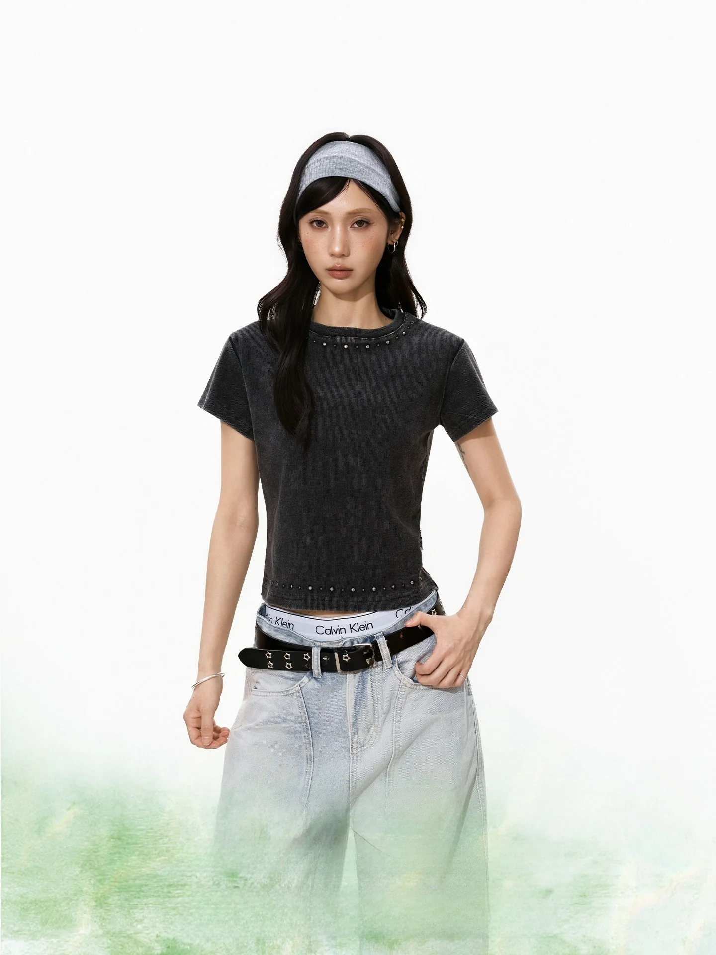 

S3T5 Women's Short Sleeve T-Shirt round Neck Washed out Slim Fit Heavy Duty Casual Cotton Top Shoulder Width Regular Length
