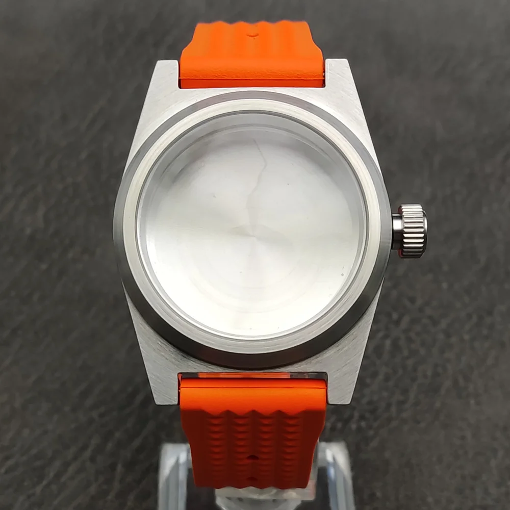 38MM men's watch case is suitable for Japanese NH35 movement brushed process orange silicone strap sapphire mirror
