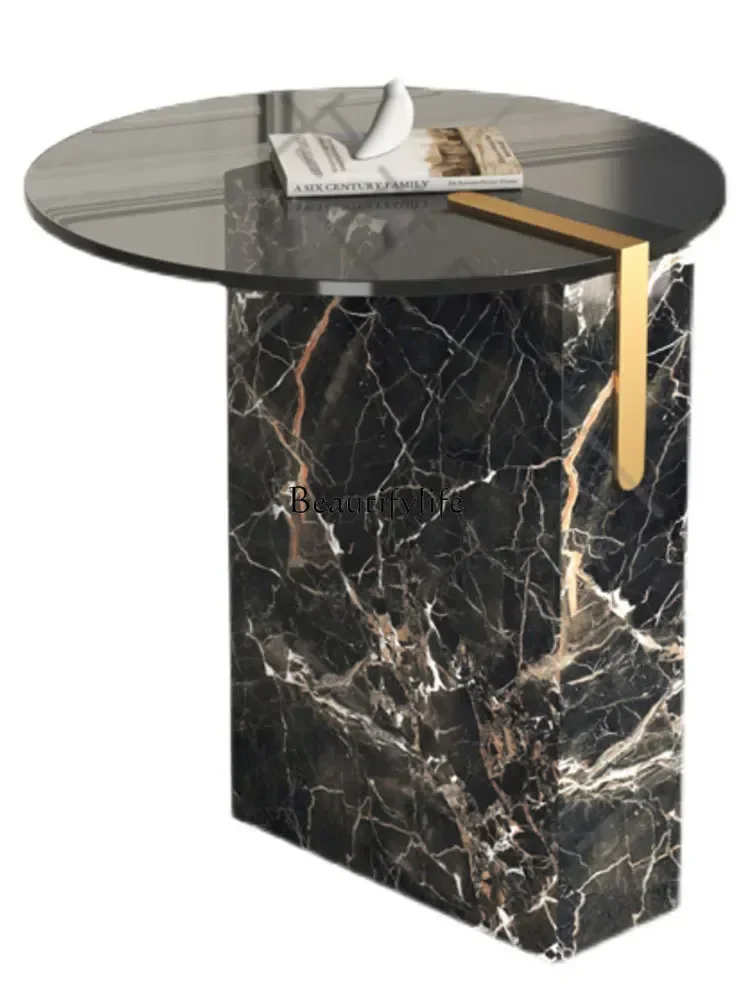 

FG44Italian light luxury gray glass corner sofa round marble edge