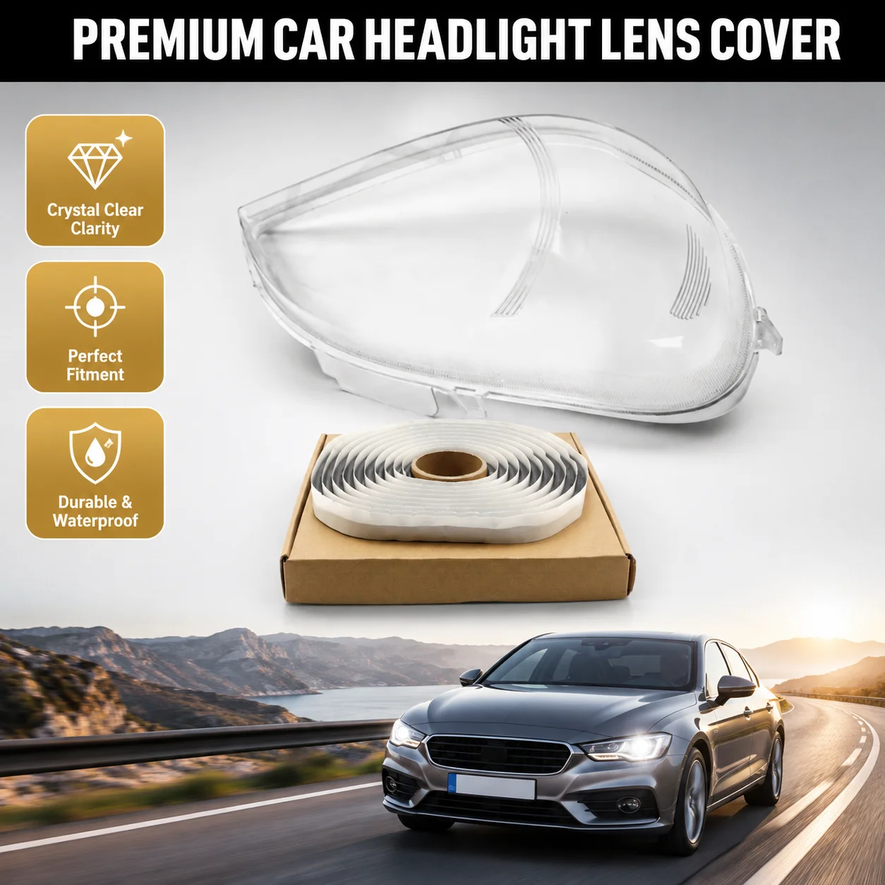Paire de boîtiers de lentilles de phares, coque transparente de protection des phares avant avec mastic pour Mercedes-Benz W163 ML-Class 2002-2005, 2 pièces