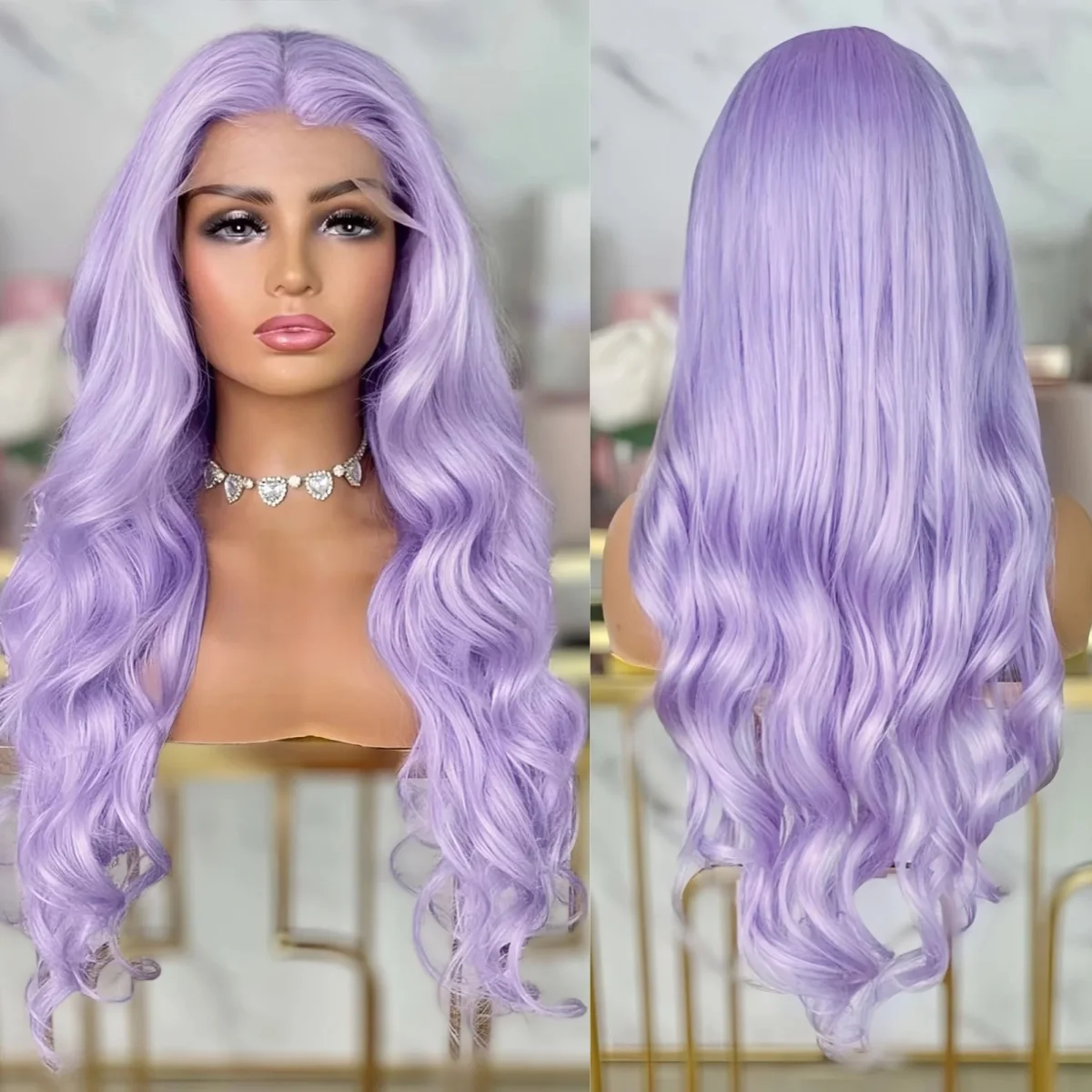 

Light Purple Wig Body Wave Lace Front Wig Synthetic High Quality 13x4 HD Lace Wig Heat Resistant Glueless Daily Party Wear