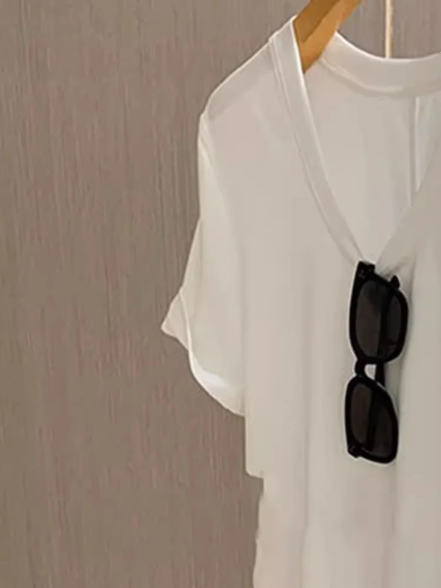 لينة ort Sve U-Ne Ba خياطة تي شيرت المرأة الصيف الكورية Sle تخفيف لون نقي نسيج الحرير فام #3