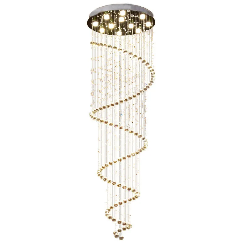 

Duplex villa living room crystal chandelier creative LED rotating round simple staircase chandelier