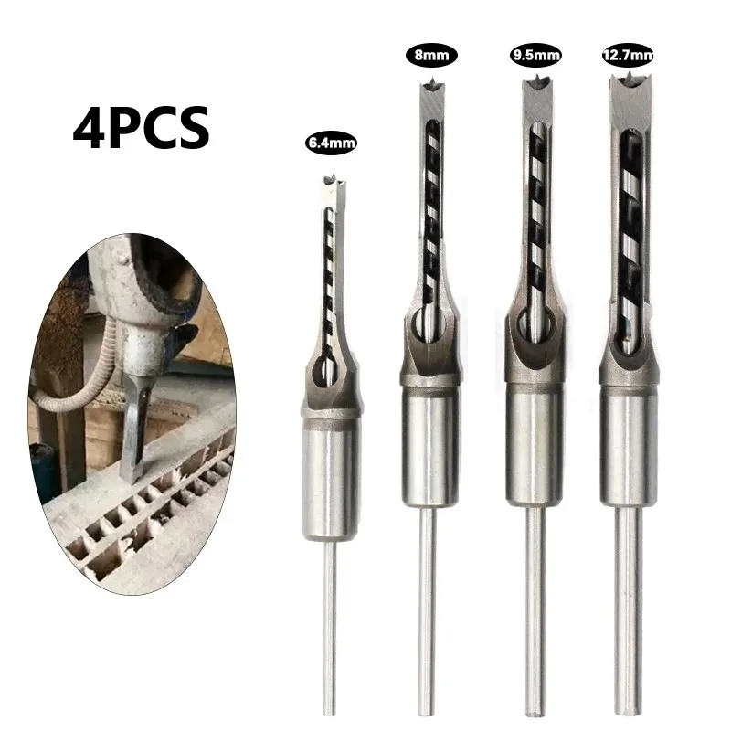 3/4Pcs Square Hole Drill Bits Auger Drill Bit Set Mortising 19mm Clamping Shank Woodworking Saw Mortise Chisels Power Tool