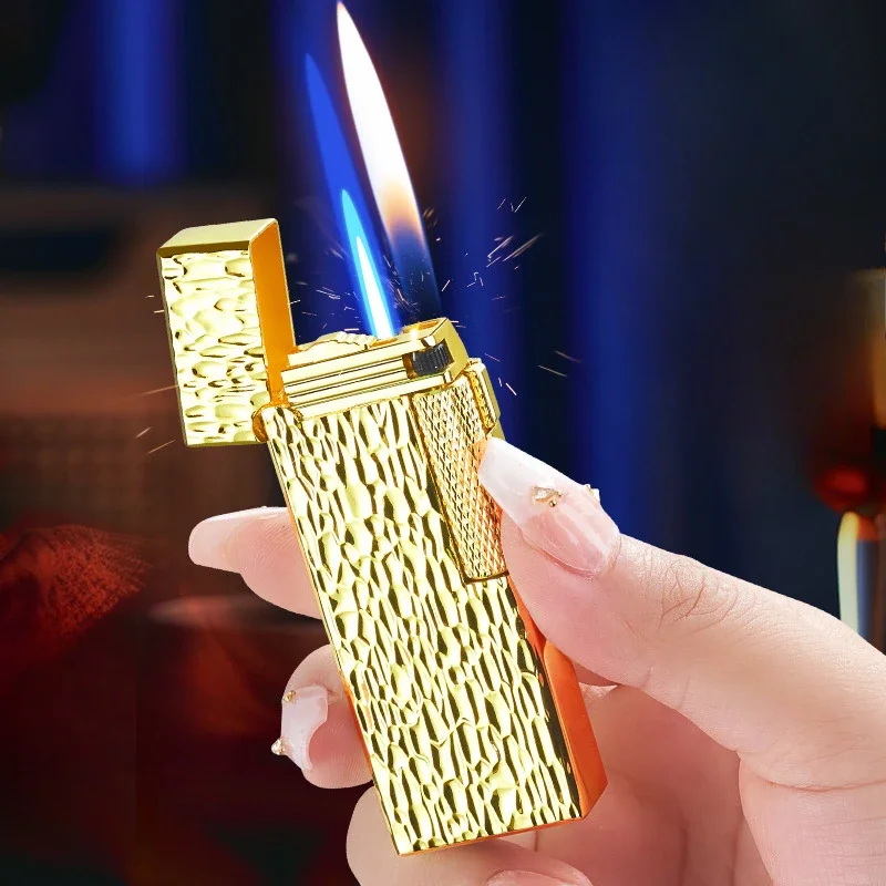 

New High-end Personalized Dual Fire High Appearance Men's Metal Business Grinding Wheel Retro Inflatable Lighter Ultra-thin