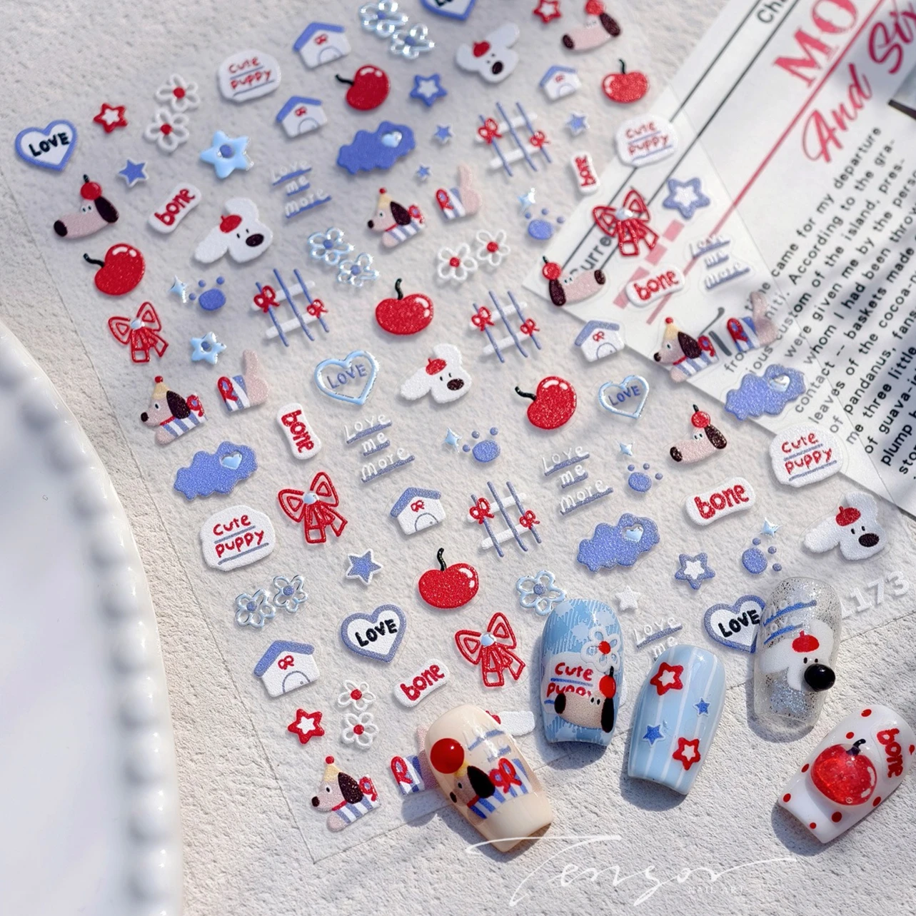 

Apple Puppy Bowknot Blue Clouds Bone Flowers Dachshund House Cat Paw Print Stars Dog Bear Rabbit Heart Nail Art Stickers Decals